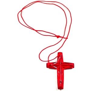 Red Acrylic Cross Necklace Pendant on Cord – Christian Religious Faith...
